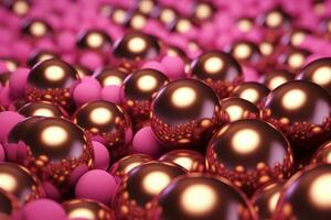 ai generado resumen rosado esferas con metálico brillo foto