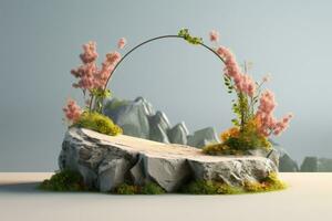 AI generated Rocky Podium and Floral Archway photo