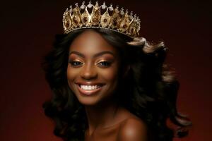 AI generated Beauty black woman smiling in Golden Crown photo