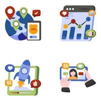 paquete de social medios de comunicación y promoción plano íconos vector