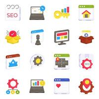 paquete de iconos planos web y seo vector