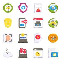 Pack of Media and Data Flat Icons vector