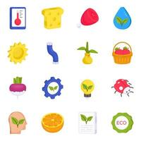 Pack of Eco and Food Flat Icons vector
