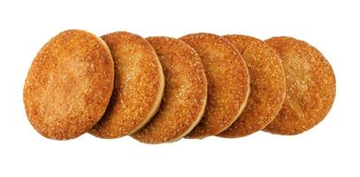 Beautiful round cookies isolated on a white background. A row of cookies on a white background. photo