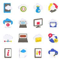 paquete de iconos planos de alojamiento en la nube vector