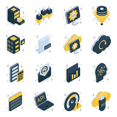 Pack of Data and Analytics Isometric Icons