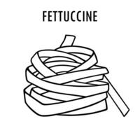 Fettuccine doodle food illustration. Hand drawn graphic print of long type of pasta. Vector line art element of Italian cuisine