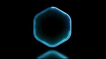 Glowing looping hexagonal neon frame effect, black background. video