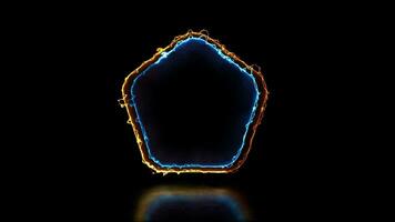 Glowing looping pentagonal neon frame effect, black background. video