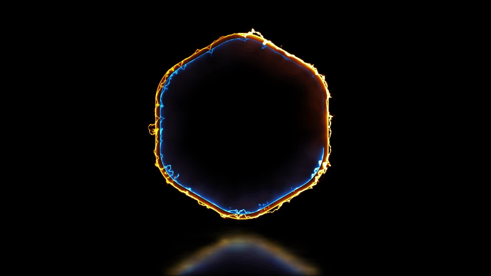 Glowing looping hexagonal neon frame effect, black background. 36886546 ...