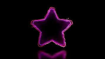 Looping glowing star shaped neon frame effect, black background. video