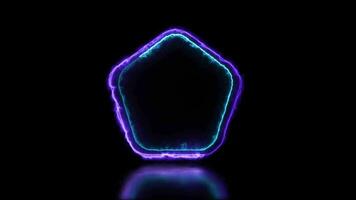 Glowing looping pentagonal neon frame effect, black background. video