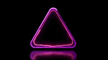 Looping glowing triangle neon frame effect, black background. video