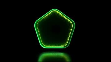 Glowing looping pentagonal neon frame effect, black background. video