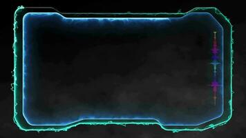 Neon gaming frame effect glowing square shape looping, black background. video