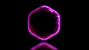 raggiante looping esagonale neon telaio effetto, nero sfondo. video