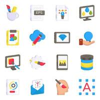 Pack of Designing Equipment Flat Icons vector