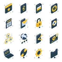 Set of Network and Connection Isometric Icons vector