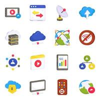 Pack of Network and Communication Flat Icons vector