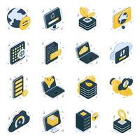 Pack of Database Isometric Icons vector