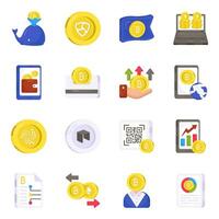 Pack of Bitcoin and Crypto Flat Icons vector