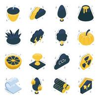 Set of Nature Isometric Icons vector