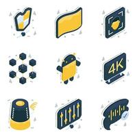 Set of Multimedia and Network Isometric Icons vector