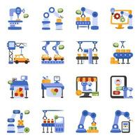 Pack of Industrial Machines Flat Icons vector