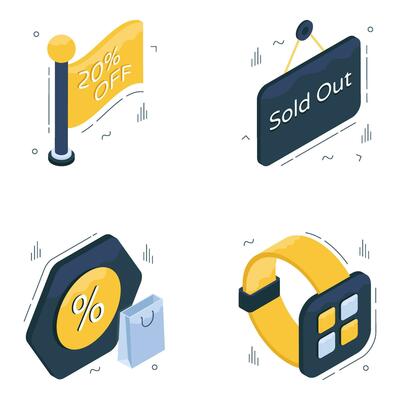 Set of Shopping and Commerce Isometric Icons
