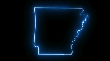 Arkansas staat kaart animatie met gloeiend neon effect video