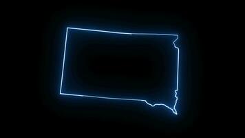 South Dakota state map animation with glowing neon effect video