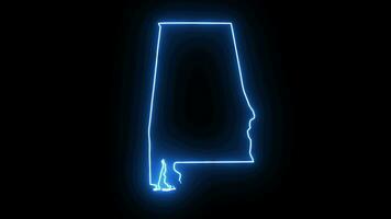 animiert Alabama Zustand Karte mit glühend Neon- bewirken video