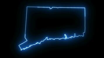 Connecticut state map animation with glowing neon effect video