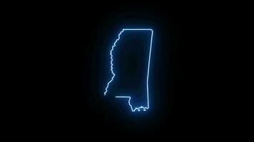 Mississippi state map animation with glowing neon effect video