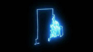 Rhode Island state map animation with glowing neon effect video