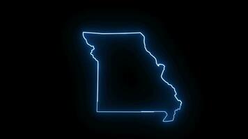 Missouri staat kaart animatie met gloeiend neon effect video