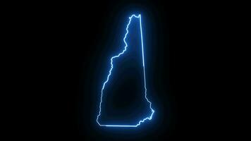 New Hampshire state map animation with glowing neon effect video