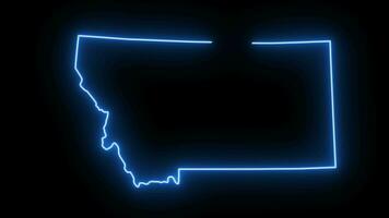 Animated map of the state of Montana with a glowing neon effect video