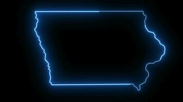 Iowa state map animation with glowing neon effect video