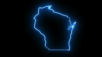 Wisconsin staat kaart animatie met gloeiend neon effect video