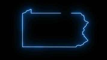 Pennsylvania state map animation with glowing neon effect video