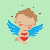 Cute baby cupid with wings and hearts. Vector illustration.