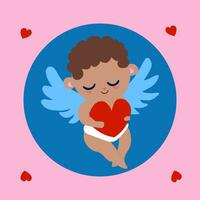 un dibujos animados Cupido ángel participación un corazón vector