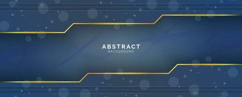 Futuristic dark blue abstract gaming background with gold lines and shadow, geometric shape overlap layers, graphic pattern banner template design vector