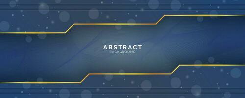 Futuristic dark blue abstract gaming background with gold lines and shadow, geometric shape overlap layers, graphic pattern banner template design vector