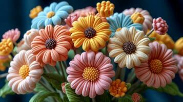 AI Generated Bouquet of colorful daisies sculpted from plasticine photo