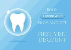 Discount on dentist services. Dentist profession web banner or landing page with teeth icon. White healthy tooth. Dental banner or background. Vector illustration