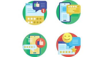 Customer feedback and review on products and services vector icon set