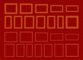 Collection of different chinese retro border vector flat illustration. Set of various traditional golden china frame isolated on red background