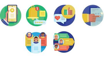 Customer feedback and review on products and services vector icon set